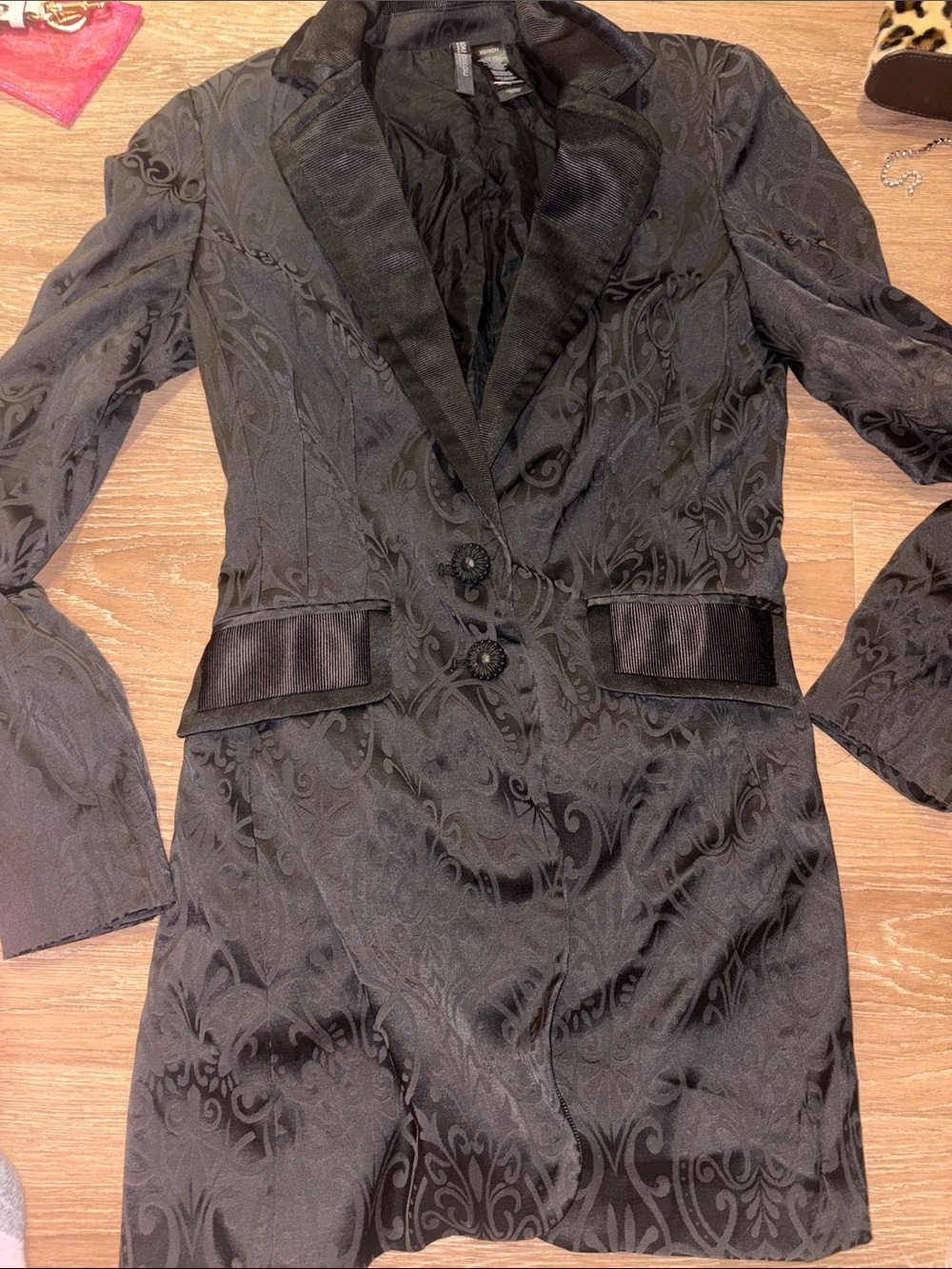 Women's Black Patterned Long Blazer Jacket
